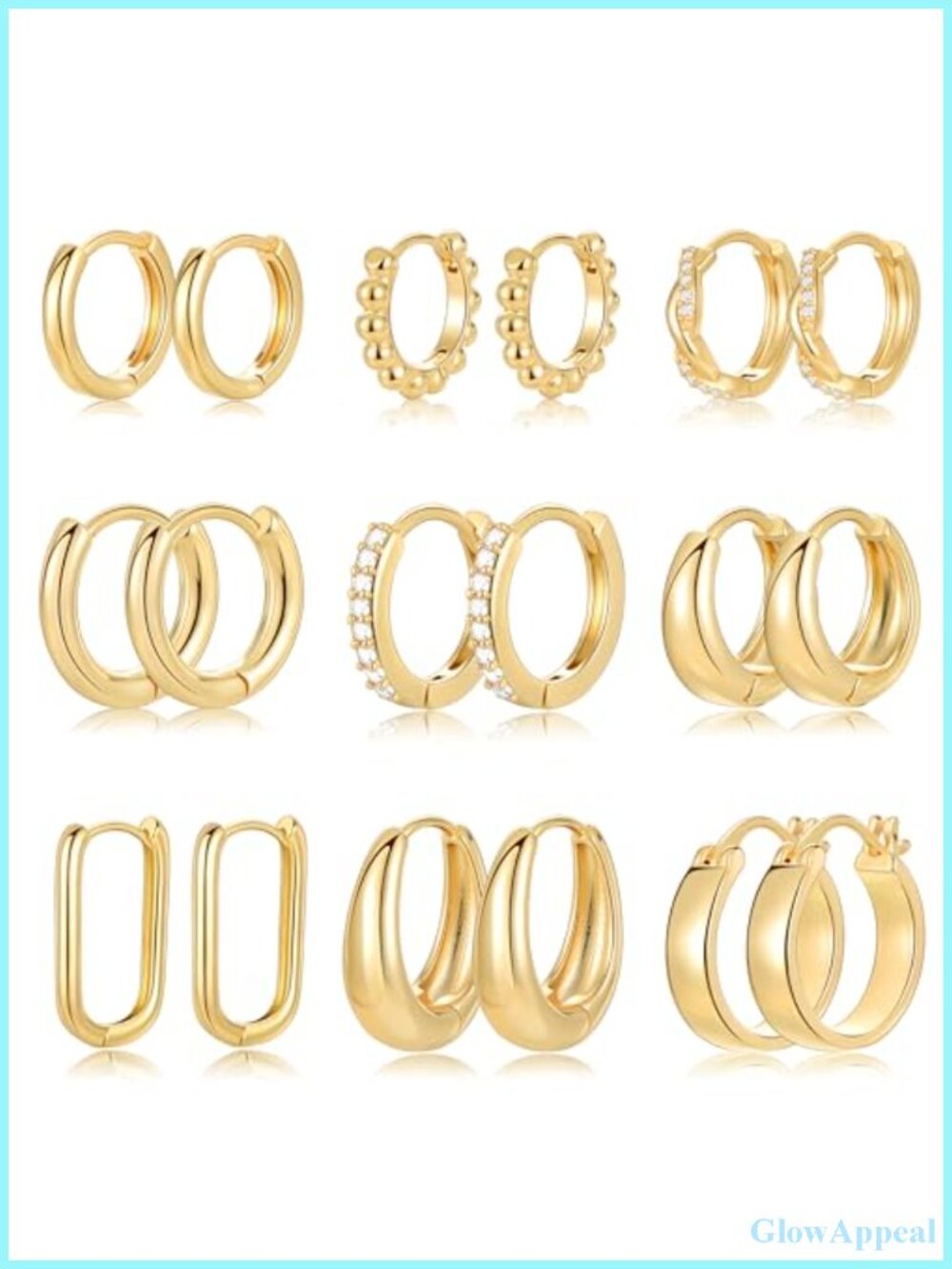 9 Pairs Hypoallergenic Hoop Earrings Set - Chunky Top Buckle Closure